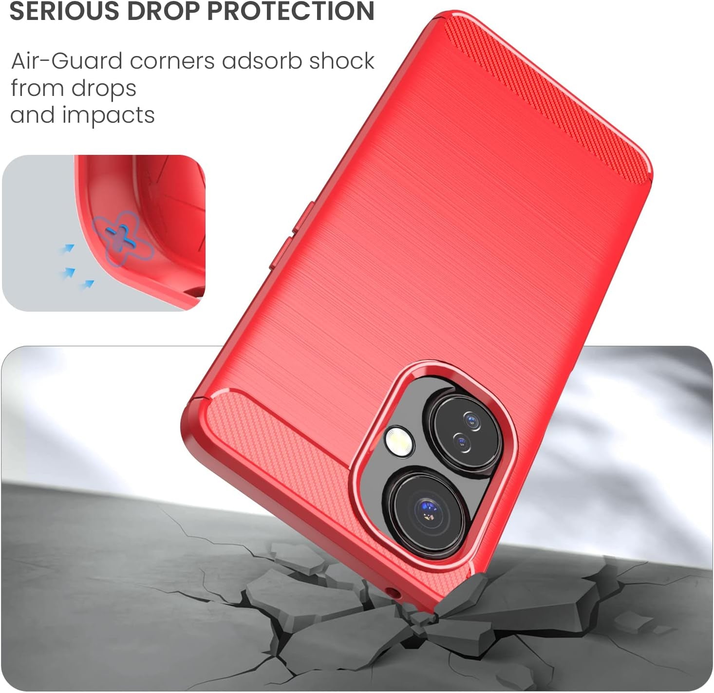Dretal for Oneplus Nord N30 5G Case with Tempered Glass Screen Protector, Shock-Absorption Brushed Flexible Soft TPU Carbon Fiber Protective Cover for Oneplus Nord N30 5G (Ls-Red)  Dretal   