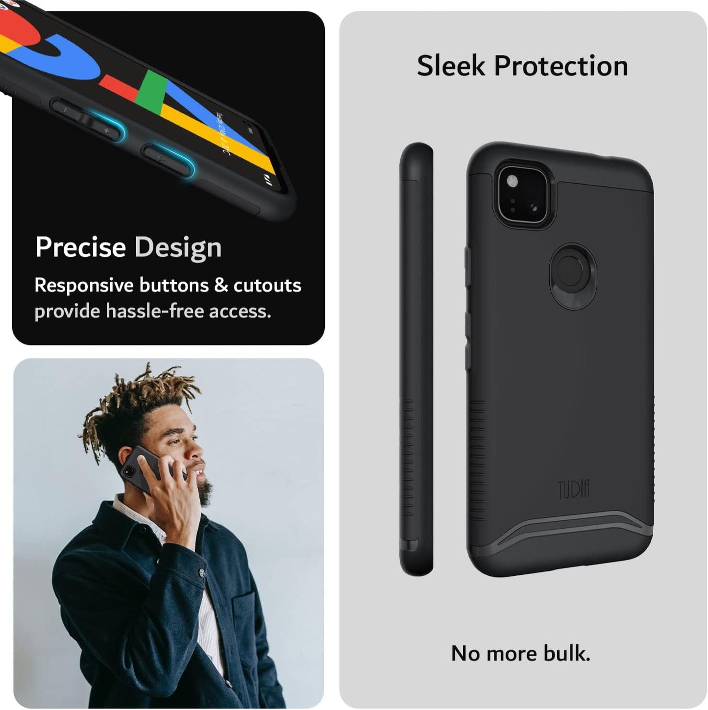 TUDIA Dualshield Designed for Google Pixel 4A Case, [Merge] Shockproof Dual Layer Military Grade Drop Protection Slim Protective Case Cover - Matte Black  TUDIA   