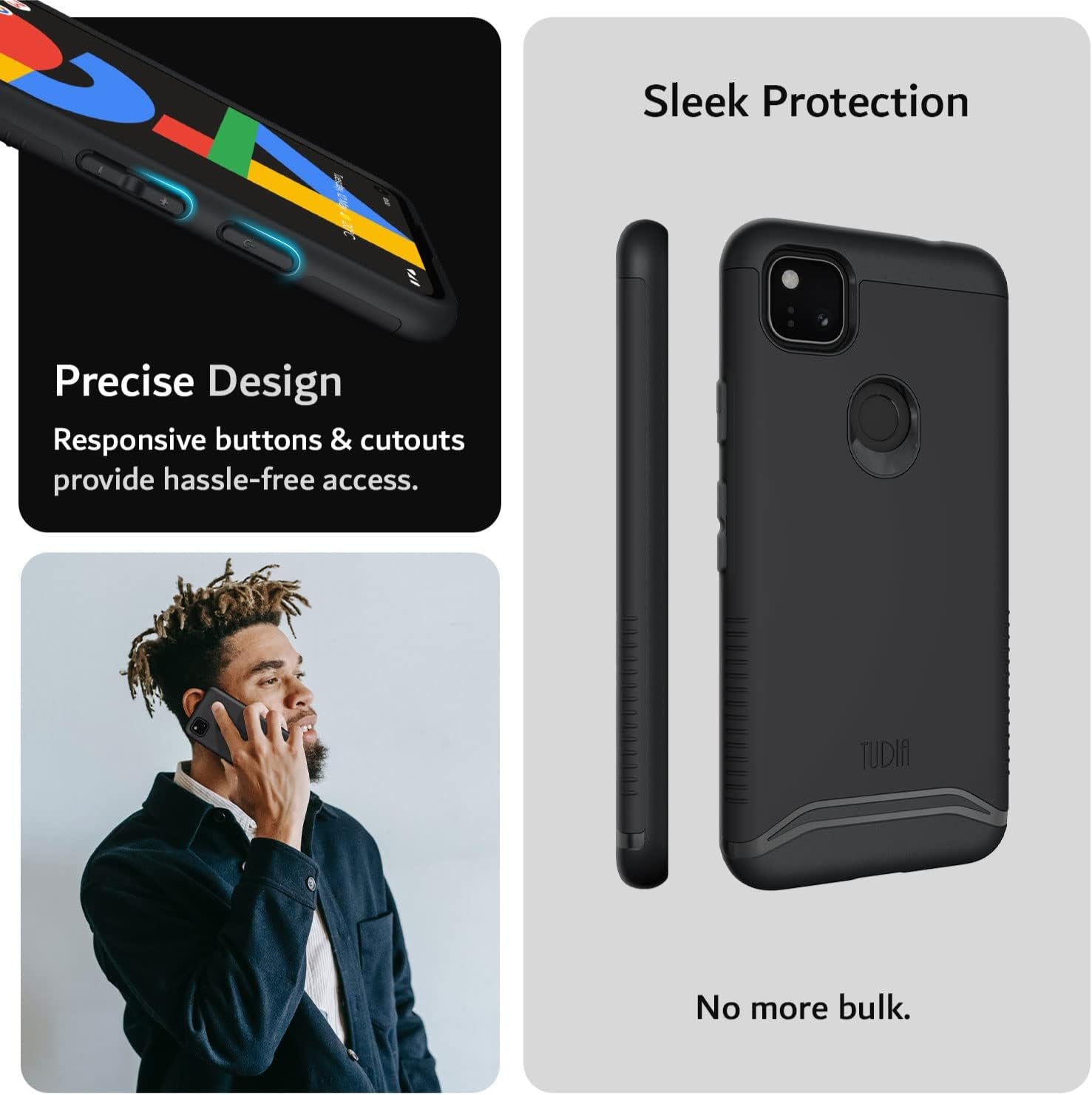 TUDIA Dualshield Designed for Google Pixel 4A Case, [Merge] Shockproof Dual Layer Military Grade Drop Protection Slim Protective Case Cover - Matte Black  TUDIA   
