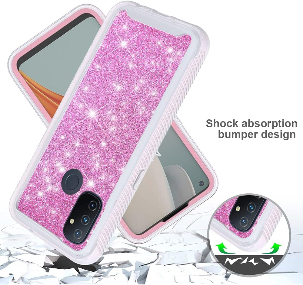 Jackpot Wireless Designed for Oneplus Nord N100 Case, Oneplus N100 Glitter Phone Case with Built in Screen Protector Crystal Clear Bling Sparkly Crystal Shockproof Bumper Protective Phone Cover (Pink)  JACKPOT WIRELESS   