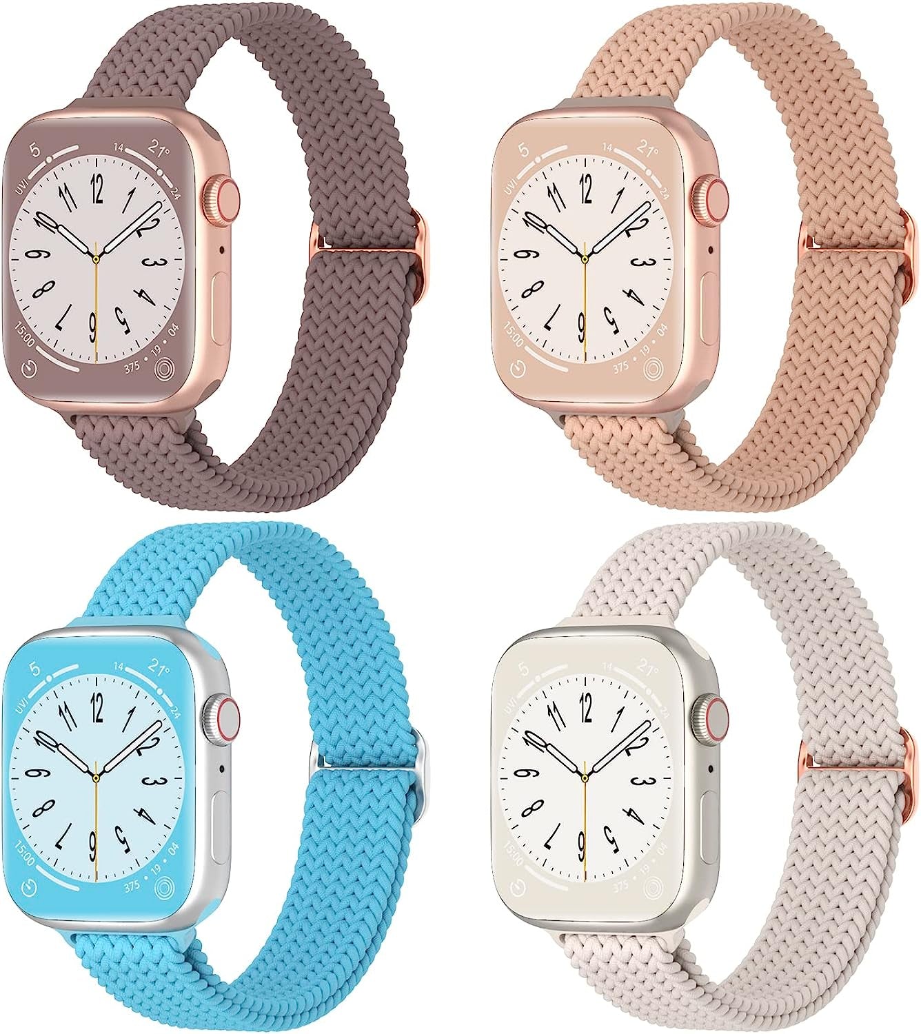 DYKEISS 4 Pack Slim Braided Solo Loop Bands Compatible for Apple Watch Band 38Mm 42Mm 40Mm 44Mm 41Mm 45Mm 49Mm, Stretch Nylon Elastic Thin Strap for Iwatch Ultra Series 8/7/SE/6/5/4/3/2/1 Women & Men  DYKEISS Smoke Violet/Milk Tea/Sky Blue/Starlight 38/40/41mm 