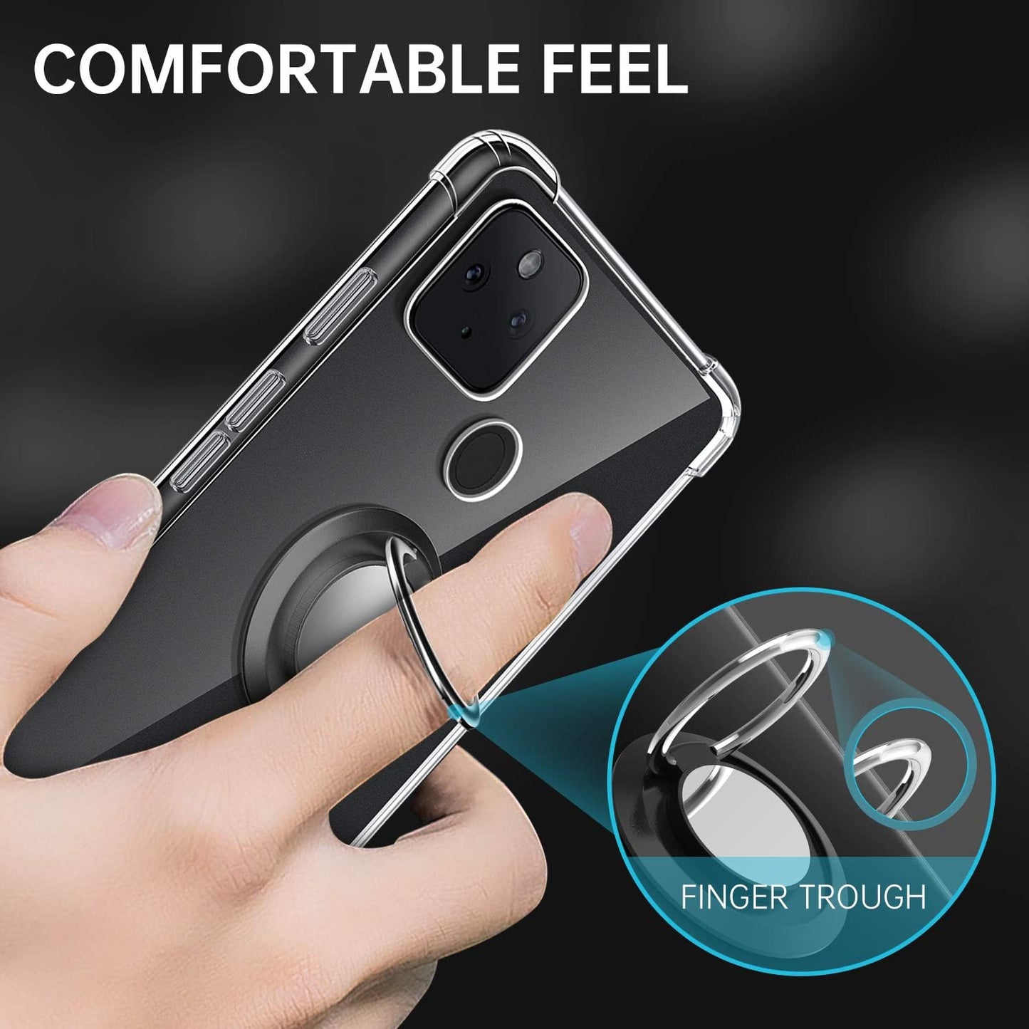 DAUPIN for Google Pixel 4A 5G Case with 360 Rotation Metal Ring Holder Stand, Support Magnetic Car Phone Mount Soft TPU Bumper PC Hard Protective Clear Phone Case for Google Pixel 5XL 6.2 Inch (Clear)  DAUPIN   