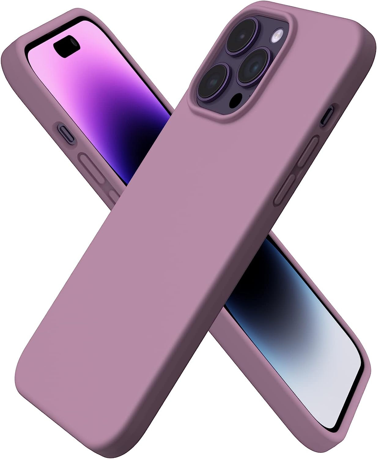 ORNARTO Compatible with Iphone 14 Pro Max Case 6.7, Slim Liquid Silicone 3 Layers Full Covered Soft Gel Rubber Phone Case Protective Cover with Microfiber Lining 6.7 Inch-Baby Yellow  ORNARTO Lilac Purple  