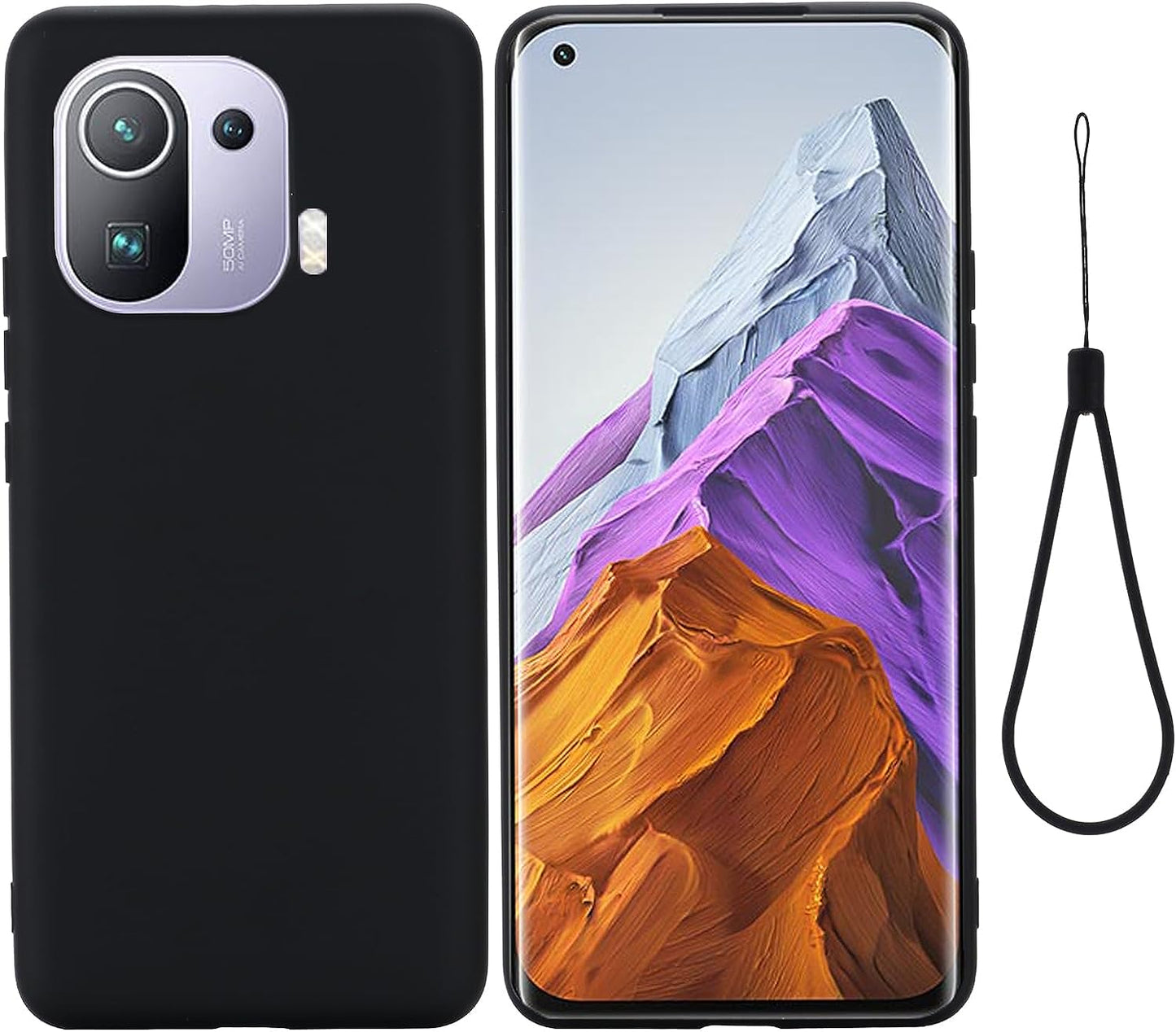 Case for Xiaomi Mi 11 Pro, Liquid Silicone Protective Phone Case for Xiaomi Mi 11 Pro with Silicone Lanyard, Slim Thin Soft Shockproof Cover for Xiaomi Mi 11 Pro Silicone Case Green  Generic Black Xiaomi Mi 11 Pro 