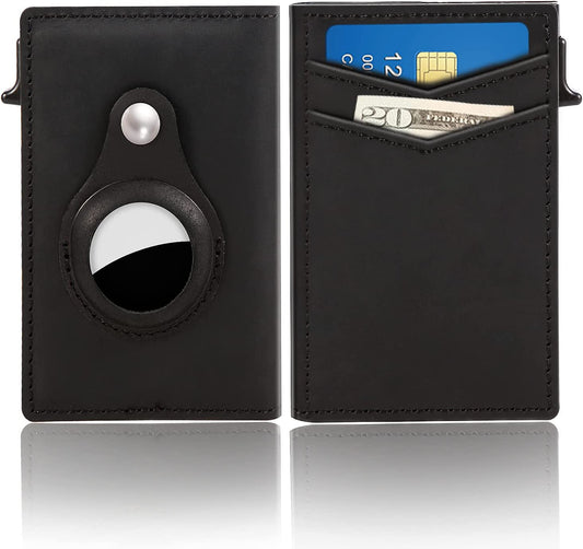CHJGLNL Genuine Leather Slim Airtag Wallet for Men with Money Clip, Pop up Wallet RFID Blocking Money Credit Card Holder Minimalist Smart Air Tag Wallet for Men'S  CHJGLNL   