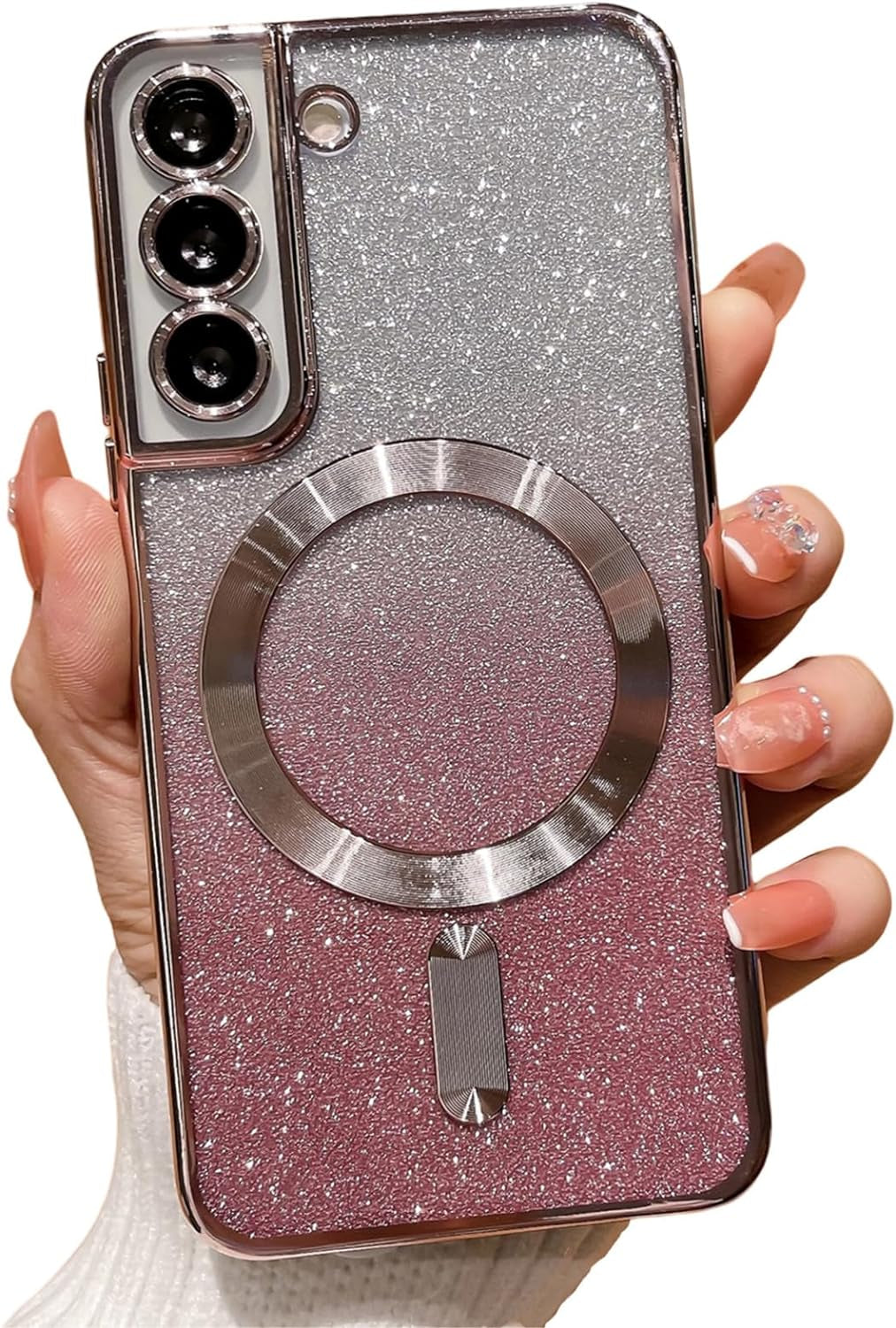 Aowner for Samsung Galaxy S21 Ultra Magnetic Case Compatible with Magsafe, Full Protection Square Glitter Clear Phone Case for Women Girls Cute Soft Shockproof Bumper Protective Cover Case 6.8"-Gold  aowner Pink Samsung Galaxy S22 Plus - 6.6" 