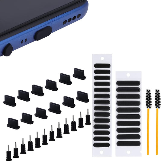 SAVITA 46Pcs anti Dust Kit, USB C Dust Plugs Port Protector Caps Earphone Jack Plug Cover Dustproof Sticker Phone Speaker Plug with Cleaning Brushes for Most Type-C Smartphones and Tablets  SAVITA   