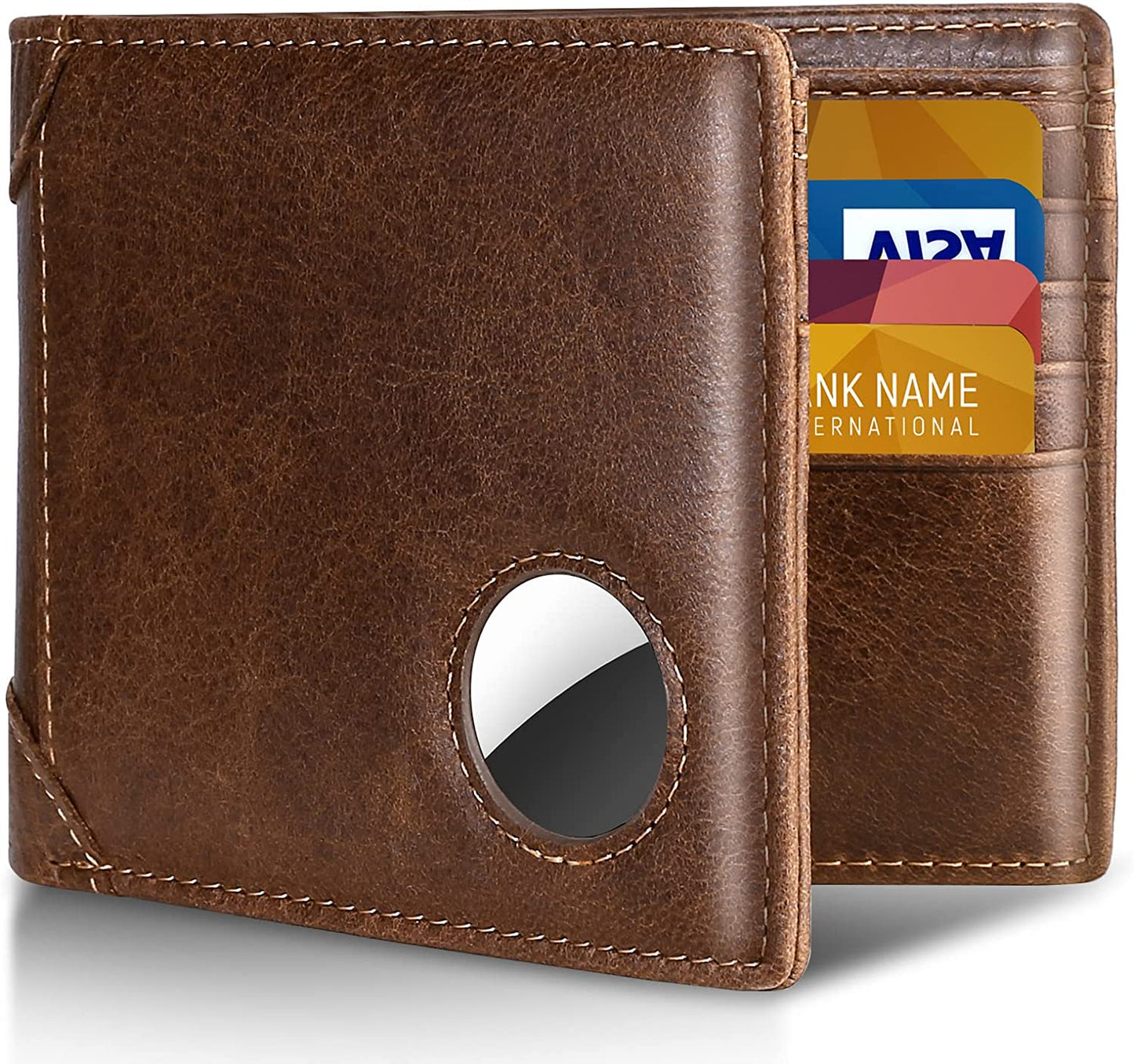Swallowmall Airtag Wallet for Men,Rfid Genuine Leather Bifold Wallets for Men Removable ID Windows 11 Cards Holders Gift Box(Airtag Not Included)  swallowmall CoffeeBrown  