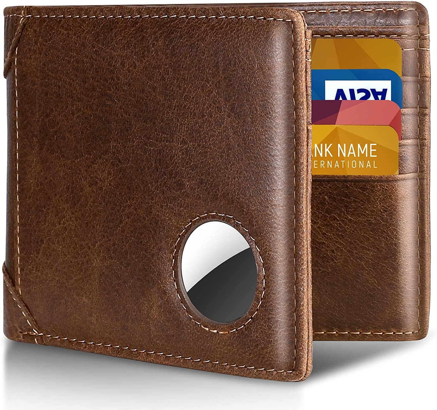 Swallowmall Airtag Wallet for Men,Rfid Genuine Leather Bifold Wallets for Men Removable ID Windows 11 Cards Holders Gift Box(Airtag Not Included)  swallowmall CoffeeBrown  