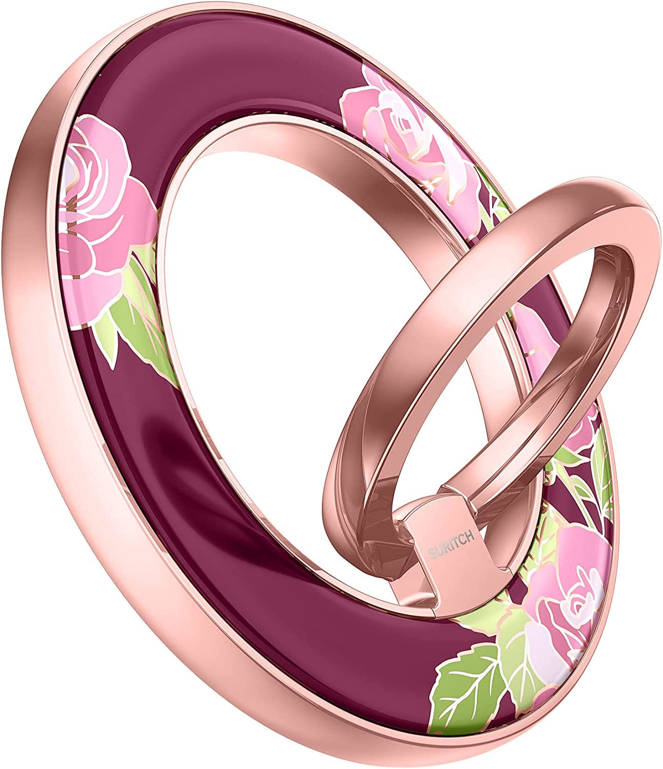 SURITCH Magnetic Cell Phone Ring Holder Grip for Iphone 14/13/12(Pro, Pro Max, Plus, Mini), Finger Grip Folding Adjustable Kickstand for All Magsafe Iphone-Compatibles, Purple Cosmos  SURITCH Pink Rose  