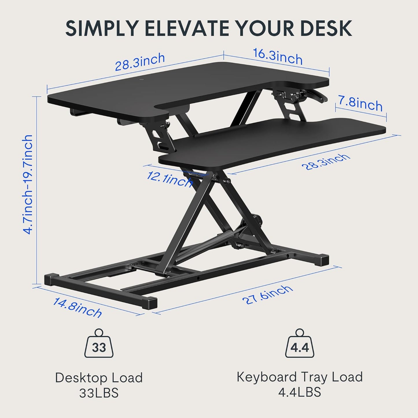 FLEXISPOT 28'' Black Height Adjustable Standing Desk Converter Sit-To-Stand Desk Riser with Wide Keyboard Tray Workstation for Home and Office  FLEXISPOT   