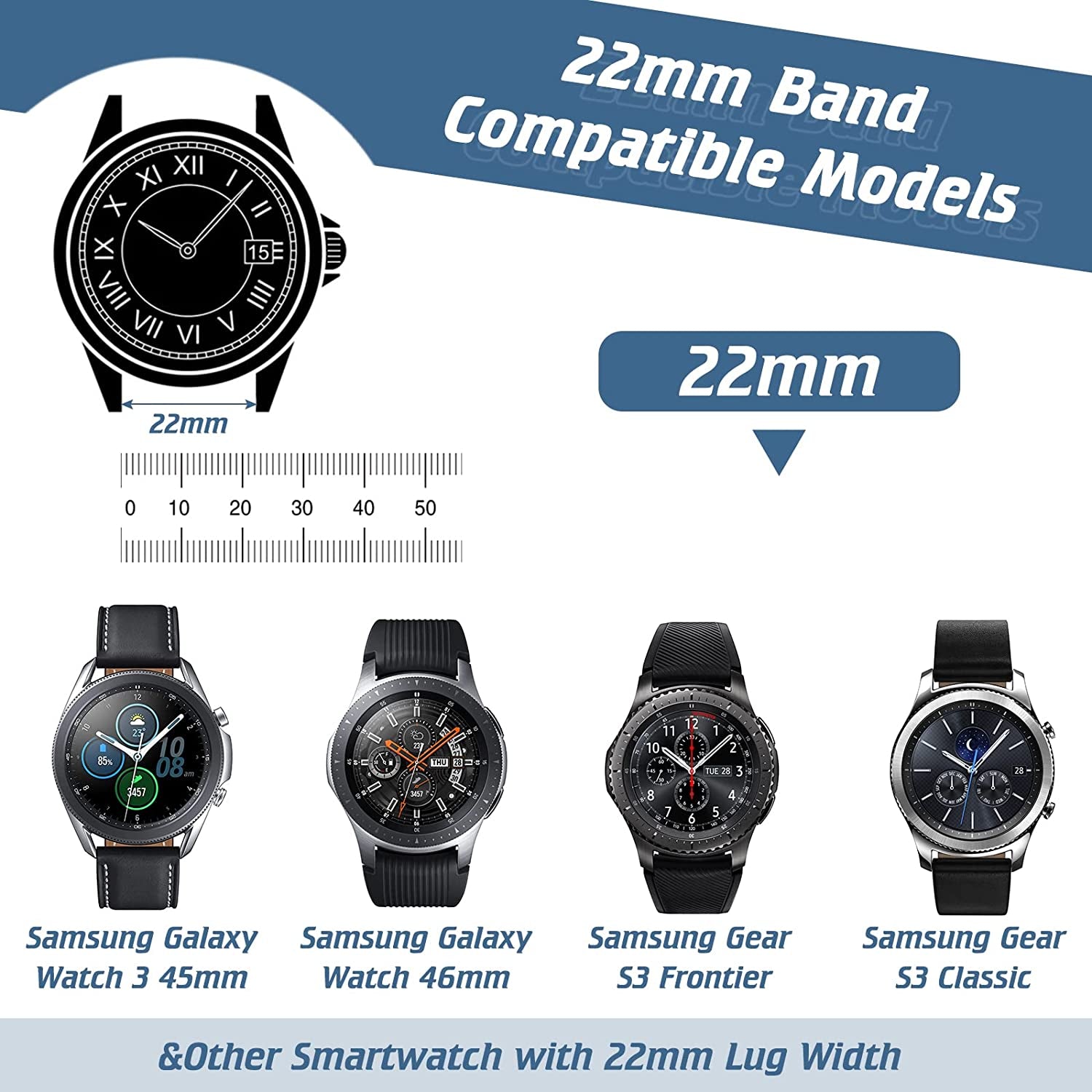 22Mm Bands Compatible with Samsung Galaxy Watch 3 45Mm Band/Galaxy Watch 46Mm/Gear S3 Frontier, Stretchy Adjustable Elastic Nylon Woven Sport Loop 22Mm Wristband for Men Women, 5 Packs  HPJK   