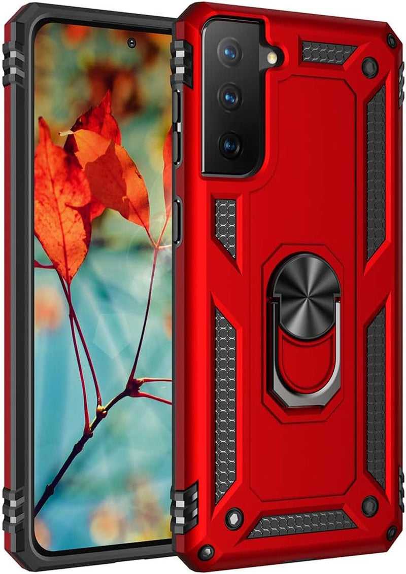 Military Grade Drop Impact for Samsung Galaxy S21 plus Case Galaxy S21 plus 5G Case 360 Metal Rotating Ring Kickstand Holder Armor Heavy Duty Shockproof Case for Galaxy S21 plus Phone Case (Black)  Dionsibei Red  