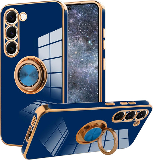 KANGHAR Compatible with Samsung Galaxy S23 5G Case for Women Girls, Plating Built-In 360 Rotation Magnetic Ring Kickstand Holder Soft Slim Shockproof Bumper Protective Cover (Blue)  KANGHAR   