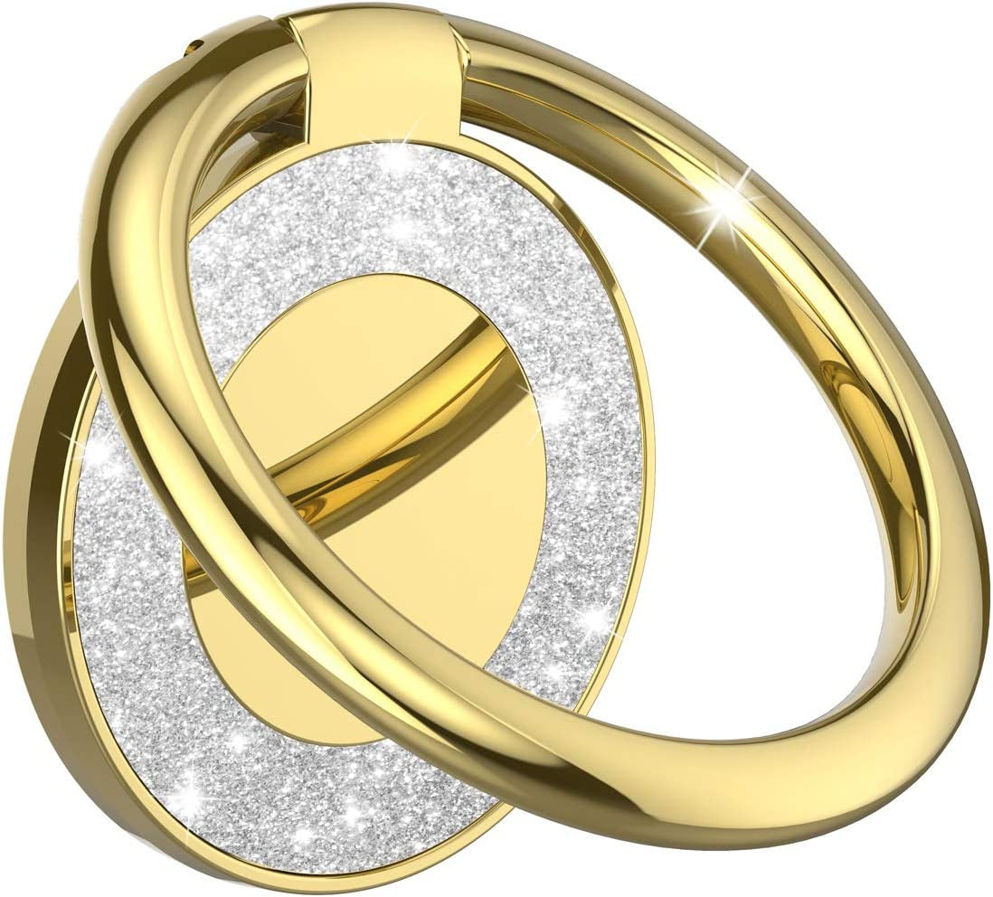 Cell Phone Ring Holder Finger Kickstand - Pikabo 360 Degree Rotation Metal Ring Grip for Magnetic Car Mount Compatible with Iphone, Samsung, All Smartphone. (Glitter Silver)  Pikabo Glitter Gold  