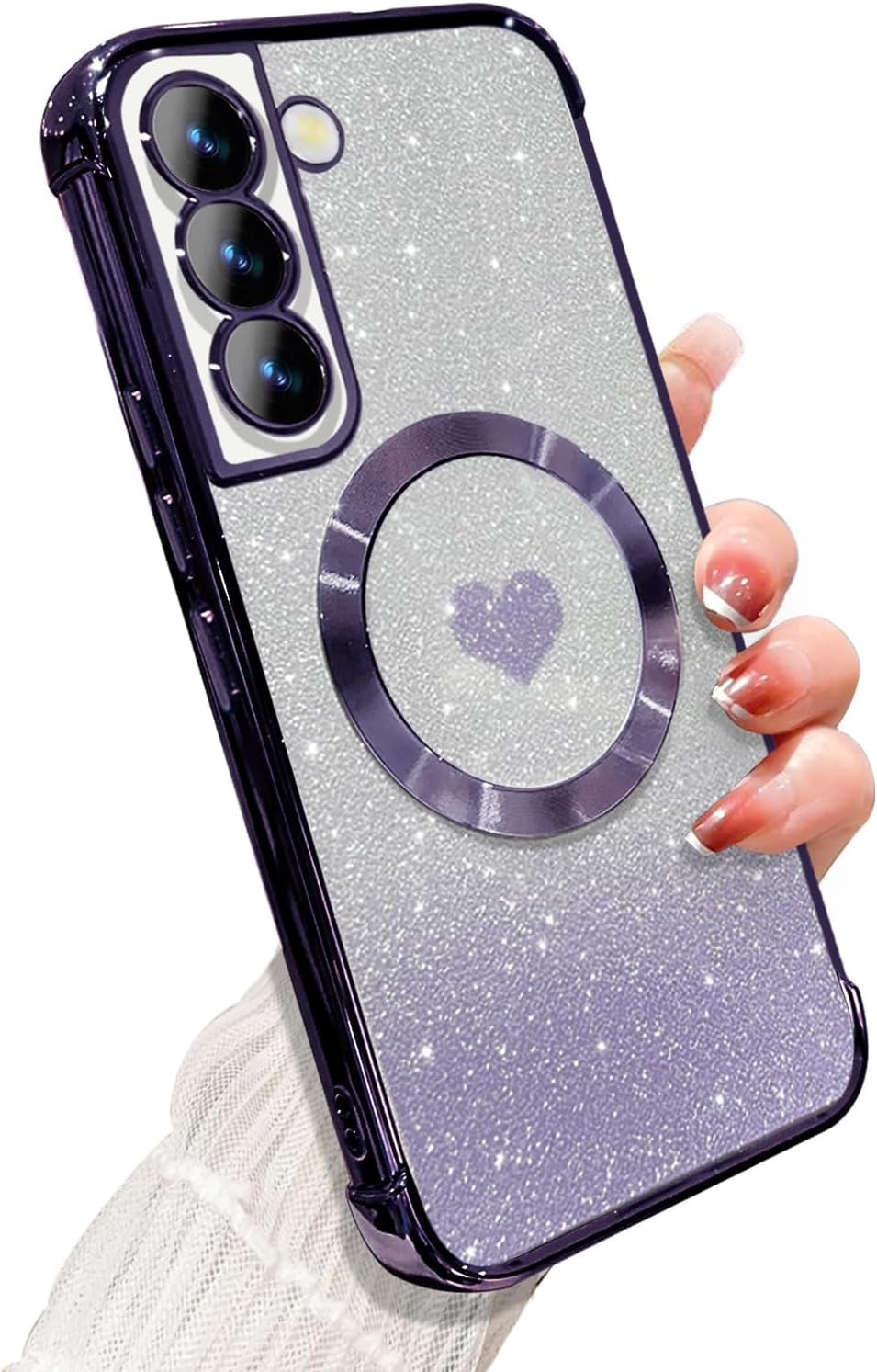 ZONRW for Samsung Galaxy S22 plus Case Magnetic,For Women Girl Soft Luxury Plating Bling Gradient Glitter Cute Heart Compatible with Magsafe,With Camera Lens Protection Clear Phone Cover 6.6”-Blue  ZONRW Purple Samsung Galaxy S21 Fe 