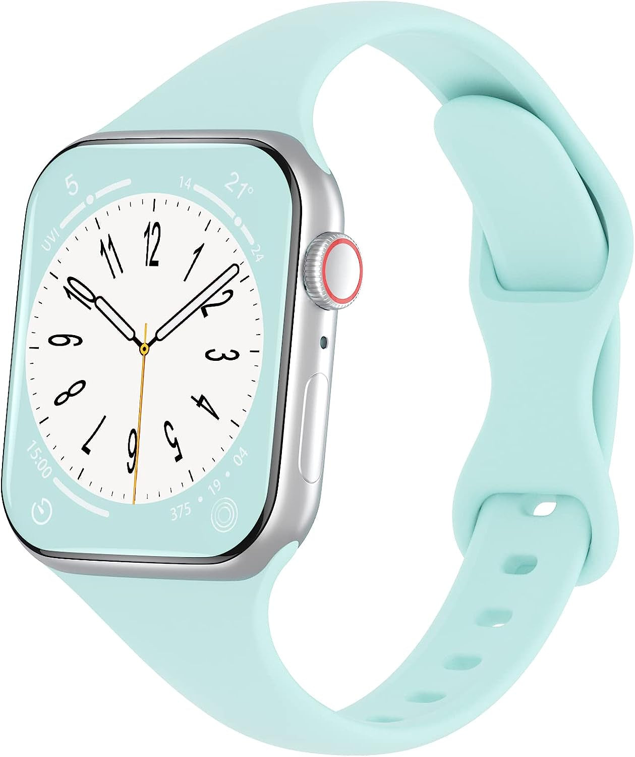 DYKEISS Sport Slim Silicone Band Compatible for Apple Watch Band 38Mm 42Mm 40Mm 44Mm 41Mm 45Mm 49Mm, Thin Soft Narrow Replacement Strap Wristband for Iwatch Ultra Series 8/7/SE/6/5/4/3/2/1 Women Men  DYKEISS Seafoam 42/44/45/49mm 