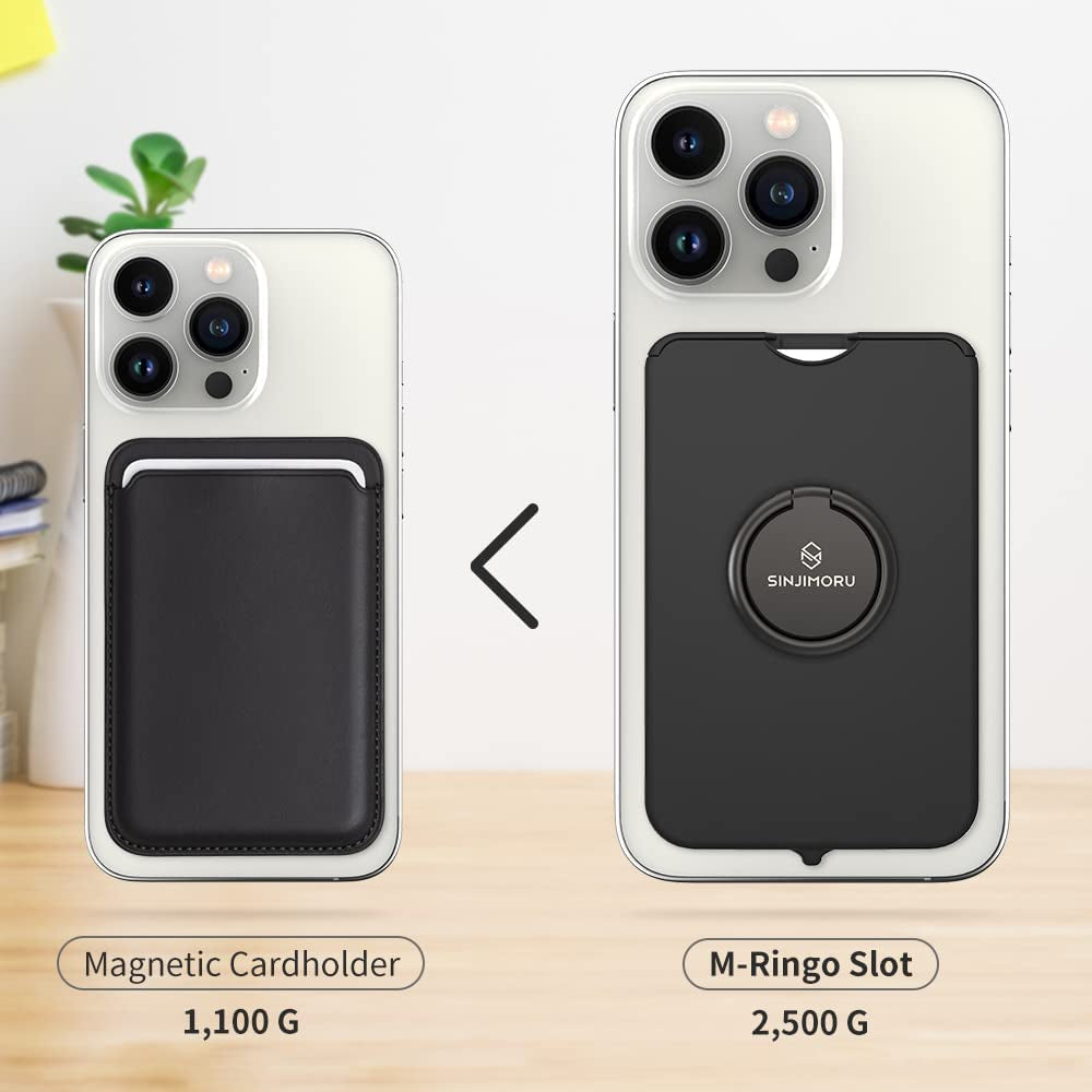 Sinjimoru Cell Phone Wallet for Magsafe with Phone Ring Holder, Secure Magnetic Card Holder with Phone Grip & Kickstand for Magsafe Case & Iphone 14/13/12 Series. M-Ringo Slot Black  Sinjimoru Co.Ltd   