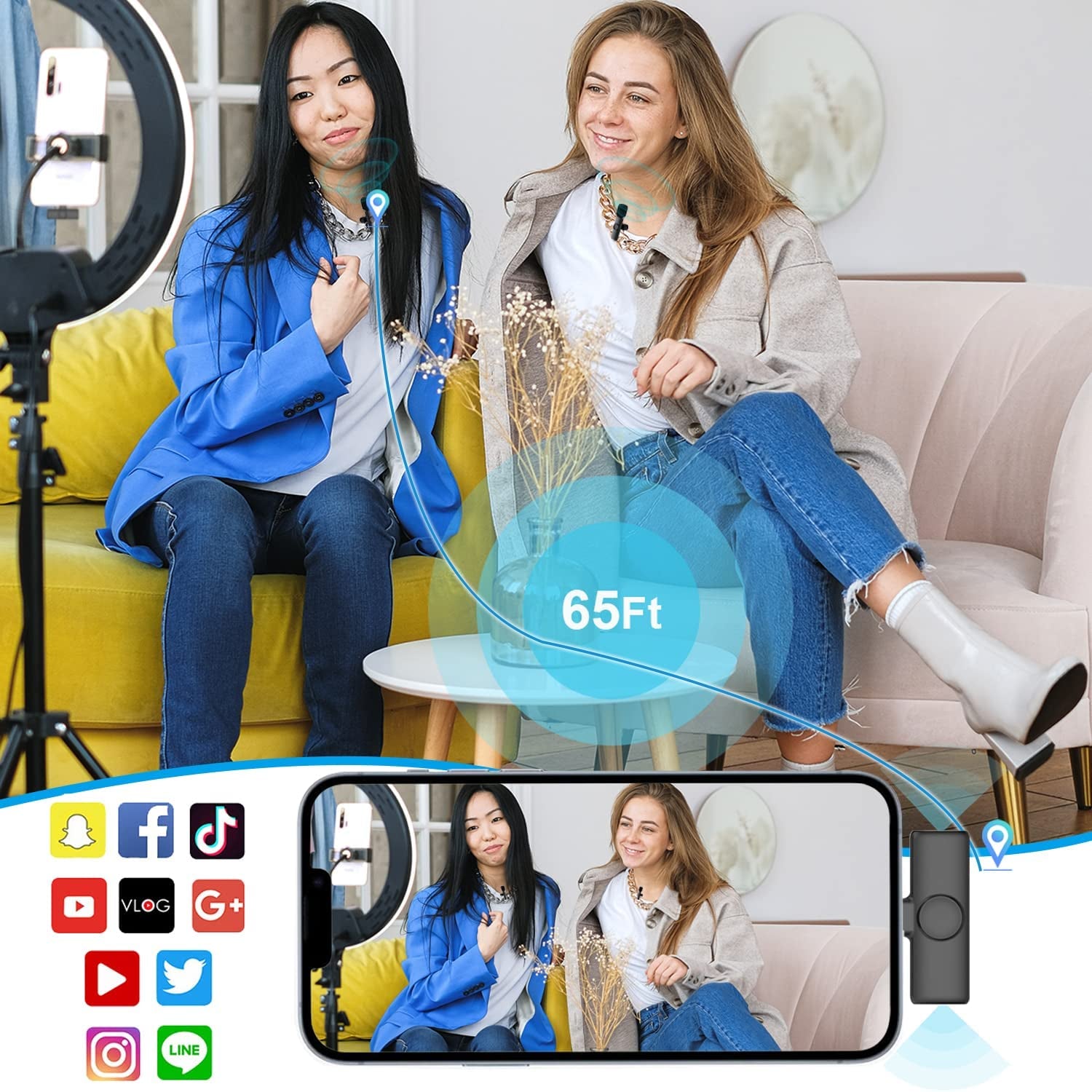 Frazily Lavalier Wireless Microphone for Iphone Ipad,Mini Clip on Microphone Mic for Video Recording - Pack of 2  Frazily   