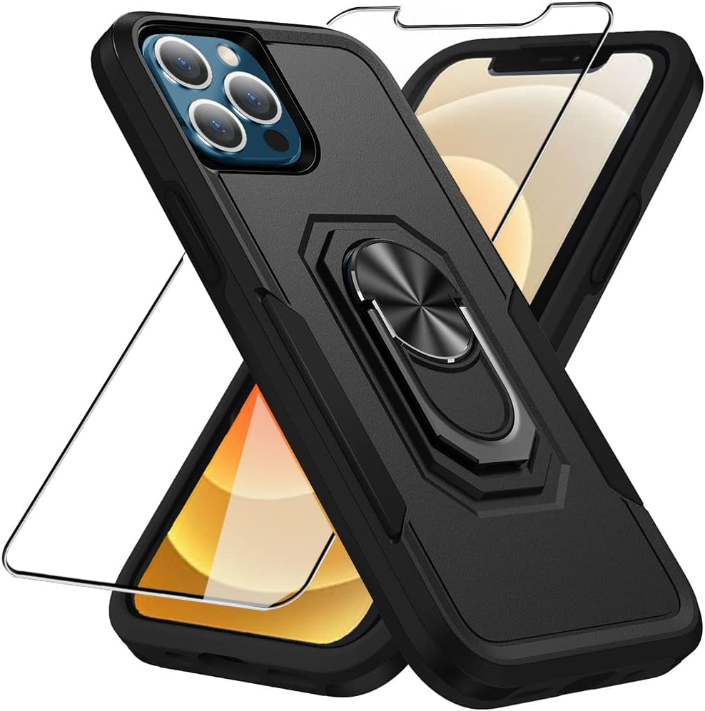 Niopiee for Galaxy A32 5G Case Heavy Duty Shockproof Armor Case Hybrid Rugged Protective Phone Cover for Samsung A32 Full Body Anti-Scratch Magnetic Kickstand with Glass Screen Protector Black  NIOPIEE Iphone 12/12 Pro  