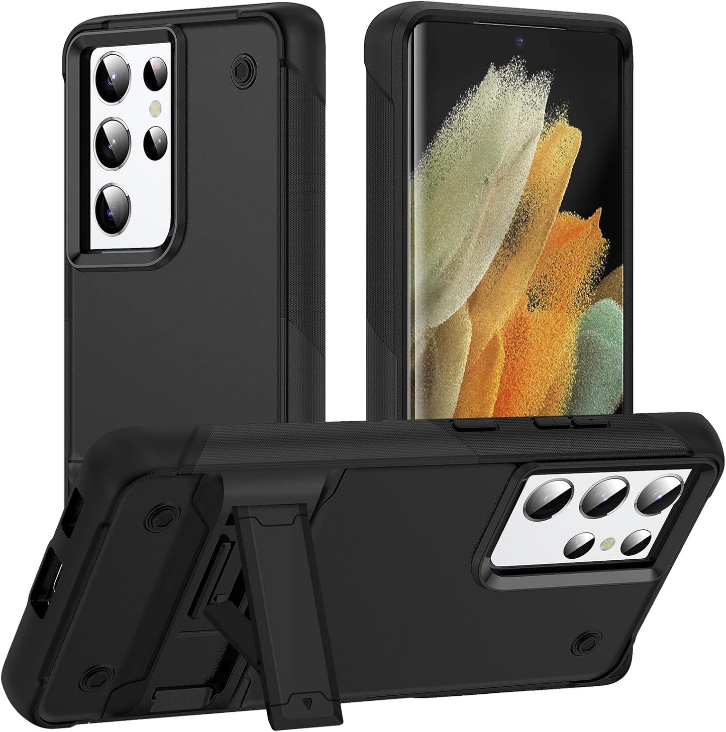 MGSBCXN Armor Phone Case for Samsung Galaxy S21 Ultra 5G, Military Grade Heavy Duty Protective Samsung Galaxy S21 Ultra Case with Kickstand, Anti-Slip Anti-Fingerprint Shockproof Design, Black  MGSBCXN   