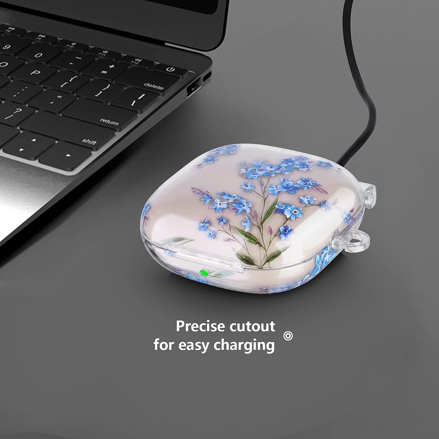 Beats Fit Pro Case Cover, QINGQING Cute Hard Case for Apple Beats Fit Pro 2021/2022 Protective Earbuds Case with Keychain for Men Women (Blue Floral)  QINGQING   