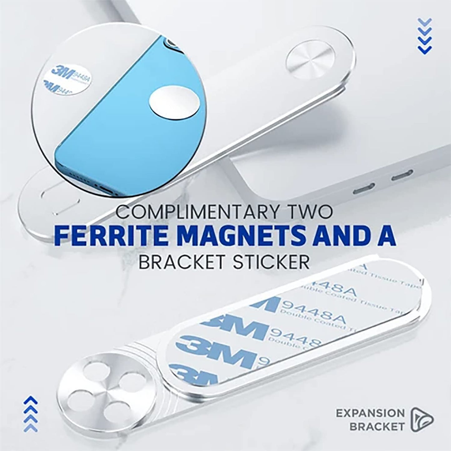 SALEX Laptop Phone Holder. Blue Magnetic Mobile Phone Adjustable Notebook Bracket with Side Mount Clip. Slim Foldable Office Computer Monitor Smartphone Stand. Swivel Magnet Universal Screen Cradle.  SALEX   