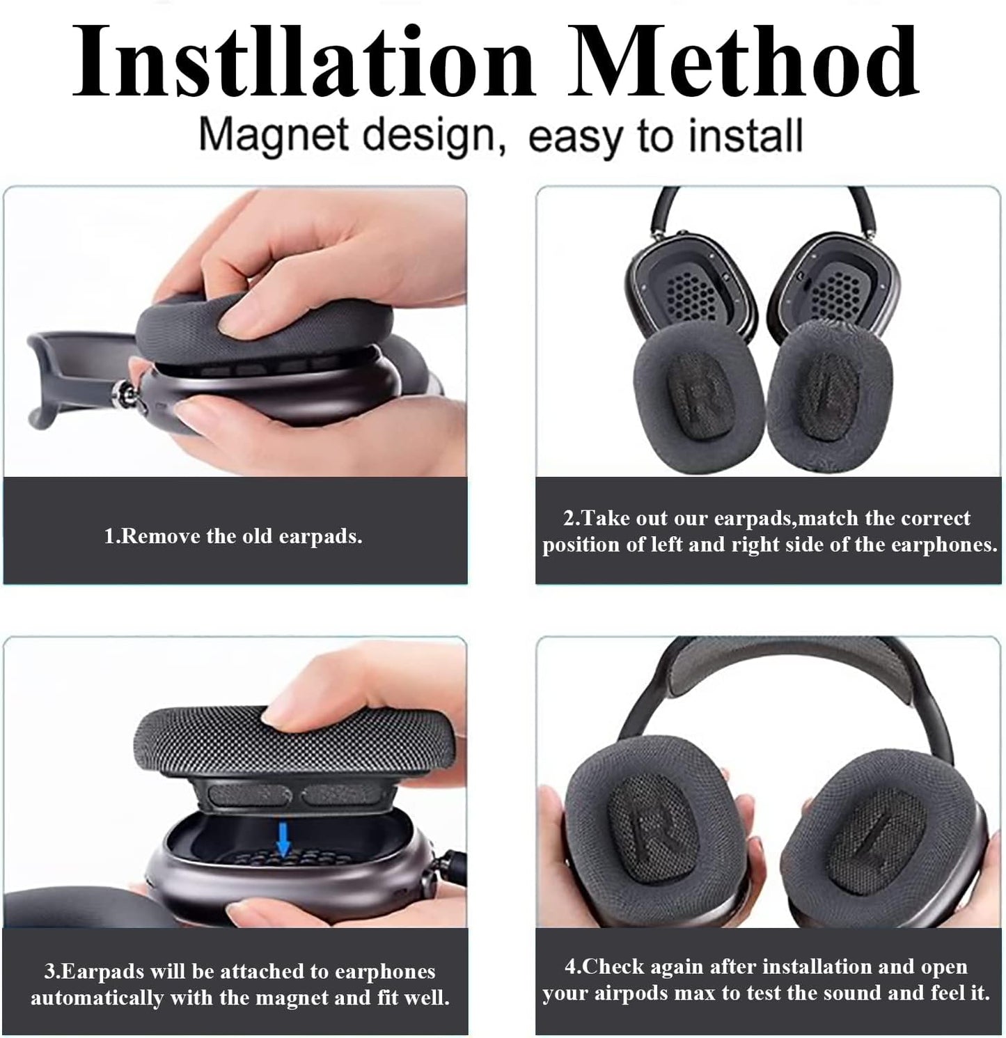 Replacement Ear Pads for Airpods Max Headphone Breathable Mesh Fabric Earpads Covers Easy to Install with Magnet Ear Pads Earmuff Repair Part(Dark Grey)  Adhiper   