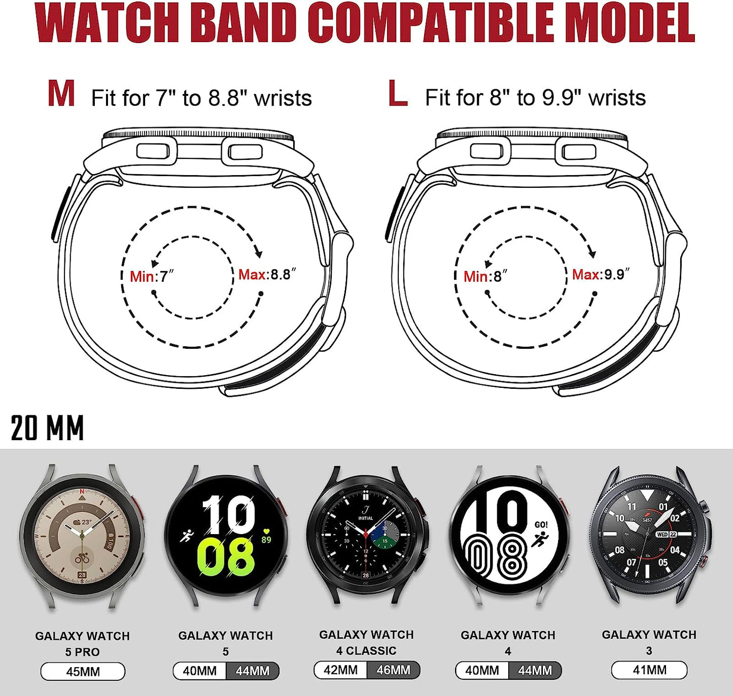 20Mm Quick Release Nylon Rugged Sports Watch Band for Men Compatible with Samsung Galaxy Watch 4/5 Band/Active 2 Watch Bands 40Mm 44Mm/Galaxy Watch 5 Pro Band 45Mm/Watch  41Mm/Watch 4 Classic 42Mm 46Mm Black/Navy Blue/Crimson Red/Pumpkin Orange/Army Green  Ritche   