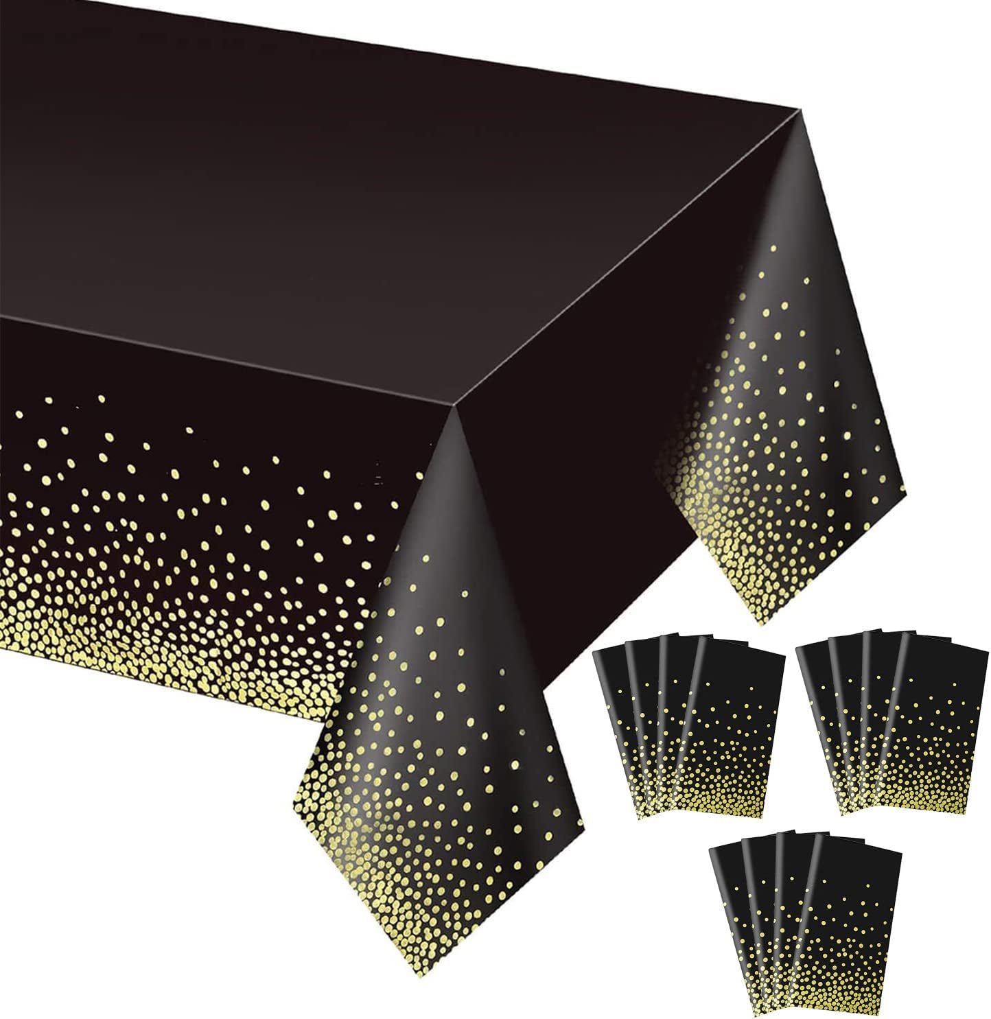 Gexolenu 4 Pack Black and Gold Disposable Plastic Tablecloth for Rectangle Tables(54" X 108"), Party Table Cloth Birthday,Table Cloths Graduation Decorations Class of 2023  Gexolenu Black Gold 12 PCS 