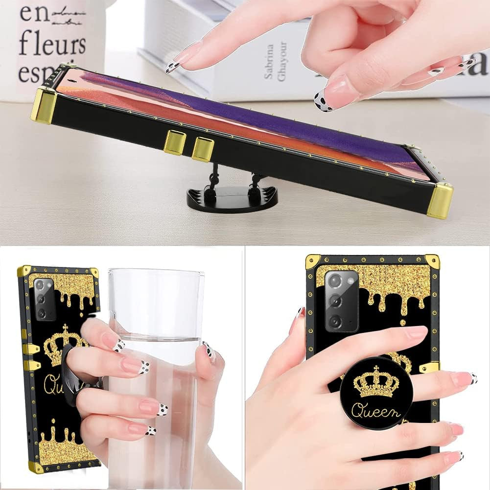 LSL Compatible with Samsung Galaxy Note 20 5G Square Phone Case, Queen Golden Crown Luxury TPU Plating Corner Shockproof Protection Cover for Women Girls, for Samsung Galaxy Note 20 5G  LSL   