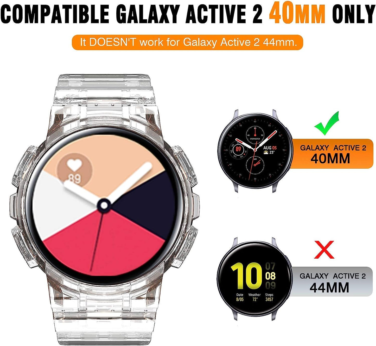 ANCOOL Compatible with Galaxy Active 2 40Mm Band, Clear Watch Band with Protective Case Replacement for Samsung Galaxy Active 2 40Mm Smartwatch (Clear)  ANCOOL   