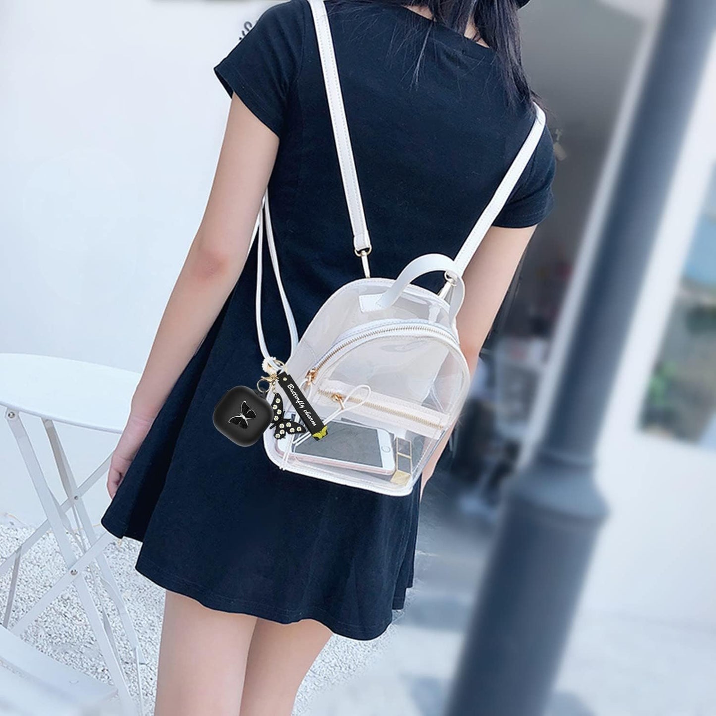 Case for Beats Fit Pro with Wristlet Keychain, Cute Cartoon Butterfly Charm Soft Silicone Charging Case with Wrist Strap Anti-Lost Cover for Beats Fit Pro X 2021/2022, Gift for Women Girl (Black)  YQGFashbf11   