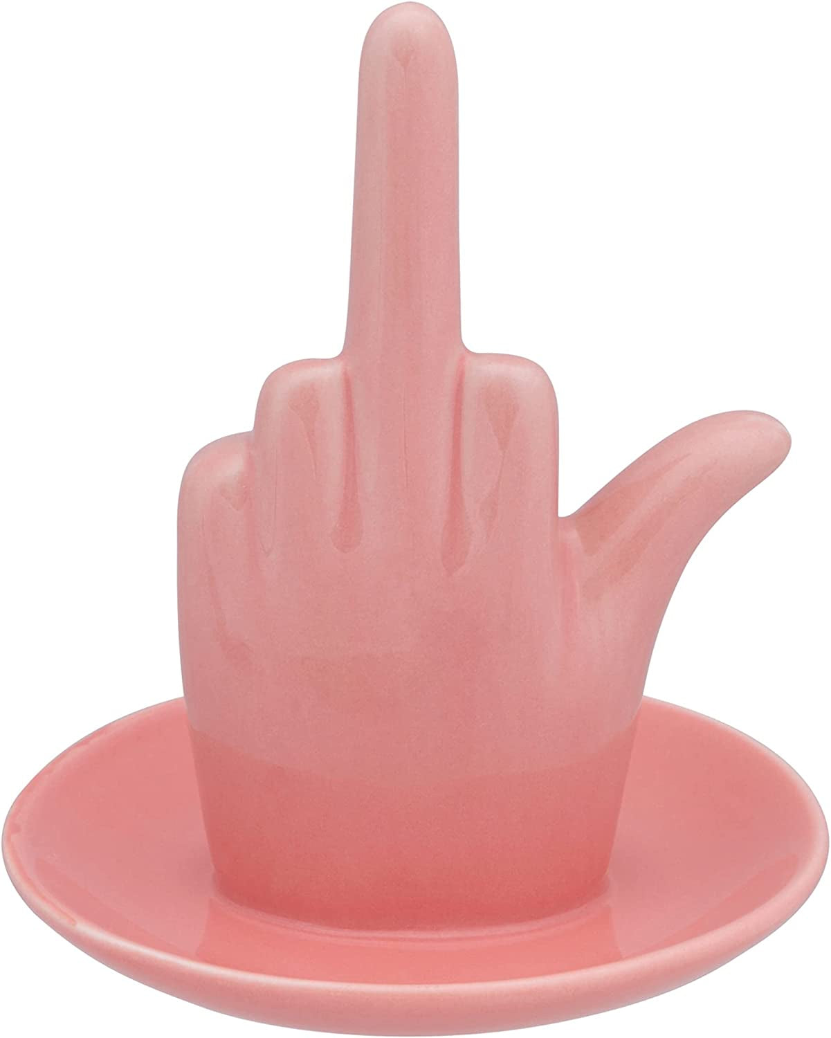 Stephanie Imports White Ceramic Middle Finger Jewelry Ring Dish Tray  Stephanie Imports Middle Finger Pink  