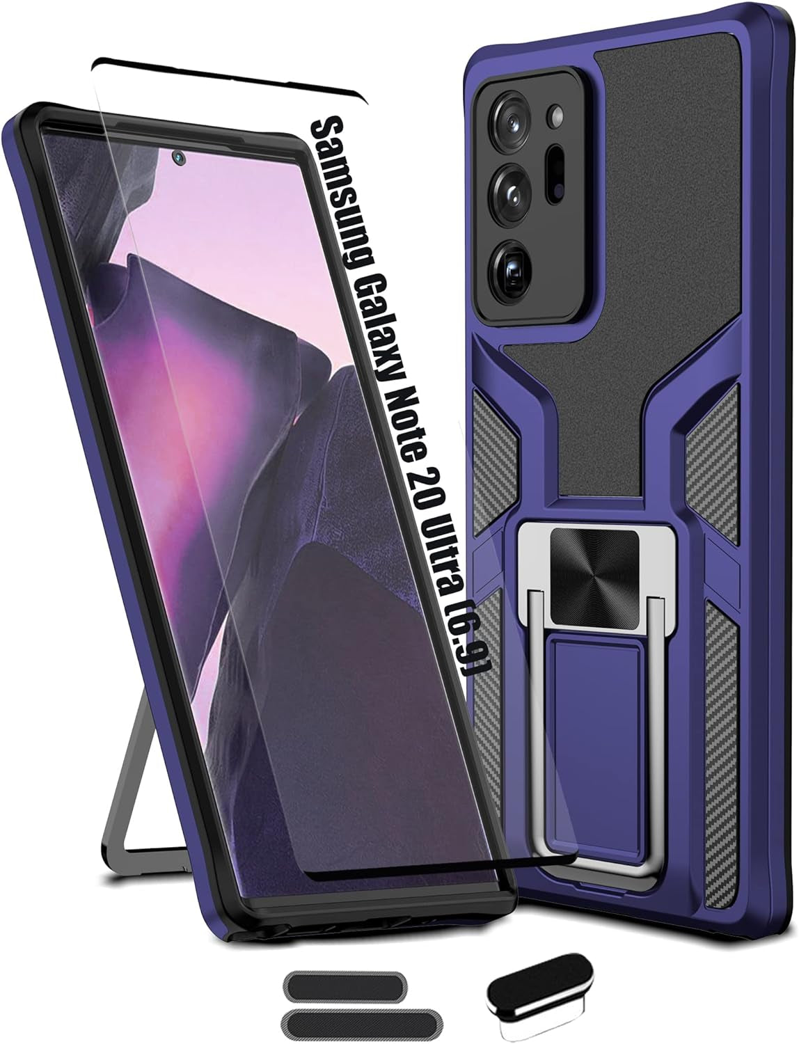 LMDAMZ Compatible Samsung Galaxy Note 20 Ultra Heavy Duty Military Grade Shockproof Kickstand Case Double Protection (TPU+PC) Solid and Durable Magnetic Car Phone Case, Suitable for 6.9 Inches (Black)  LMDAMZ Blue For Samsung Galaxy Note 20 Ultra-Blue 