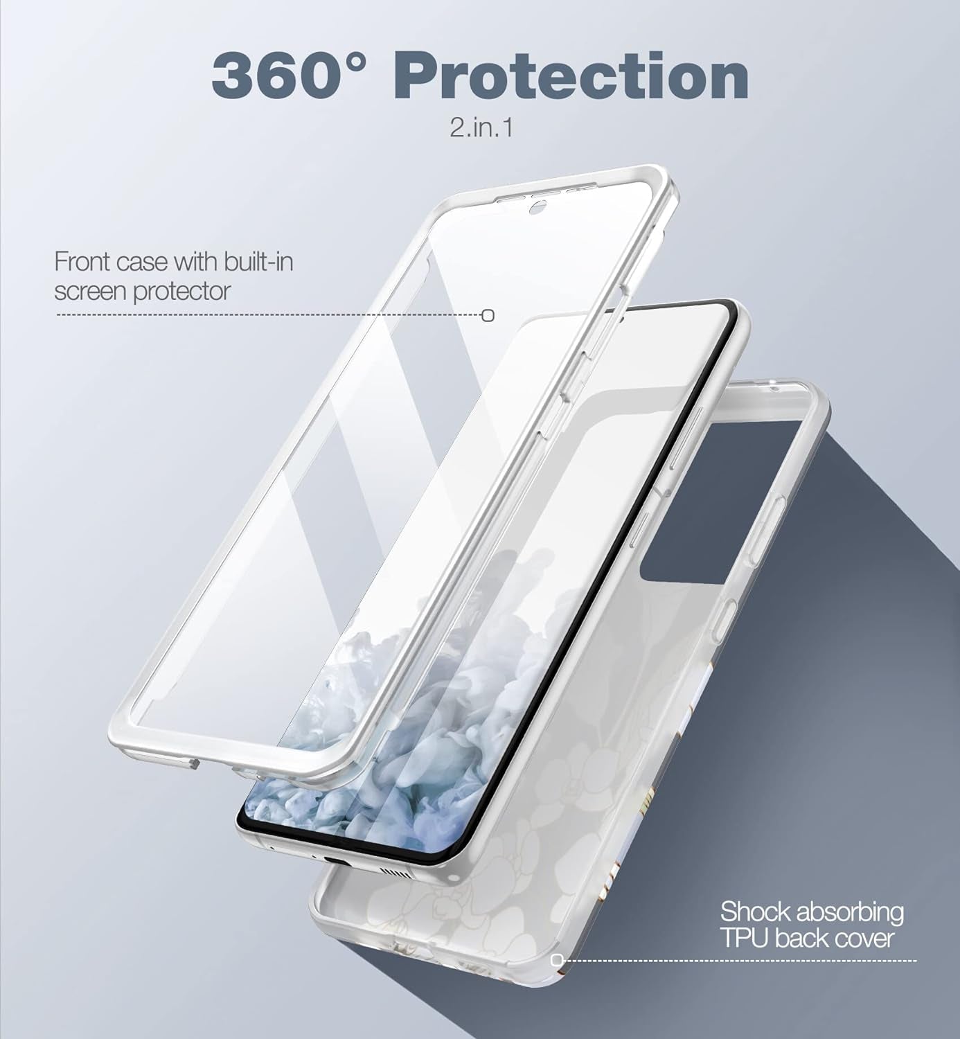 SURITCH Phone Case for Samsung Galaxy S21 Ultra 6.8 Inches Slim Fit, Front Cover with Built-In Screen Protector Smooth Back Cover Full Body Protection Shockproof Bumper, Grey Calla  SURITCH   