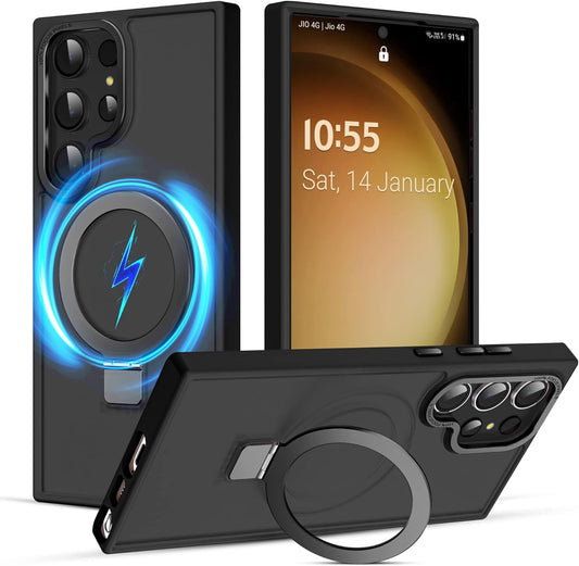 Cyberowl for Samsung Galaxy S23 Ultra Case with [3 in 1] Magnetic-Ring Stand, Military-Grade Drop Protection Translucent Matte Case for Women Men, Black  Cyberowl   