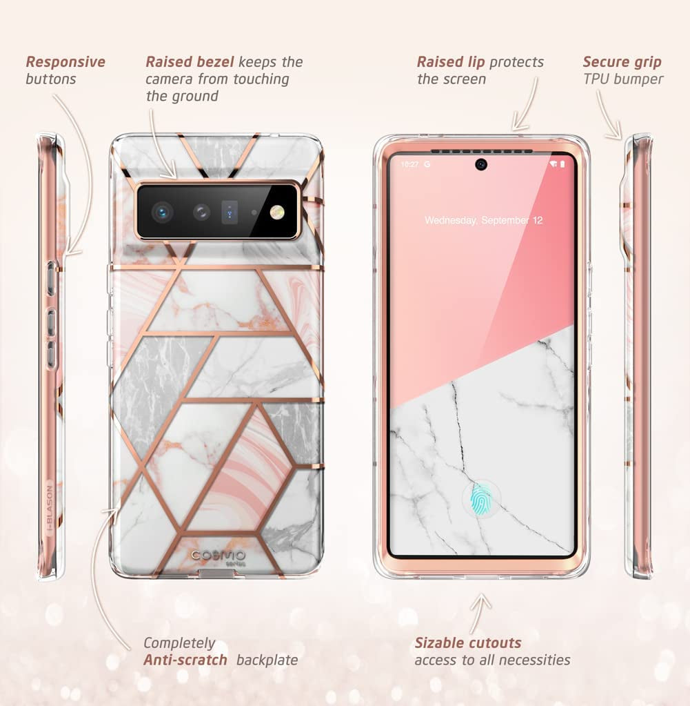 I-Blason Cosmo Protective Case for 6.7-Inch Google Pixel 6 Pro (2021), Marble Pink  i-Blason LLC   