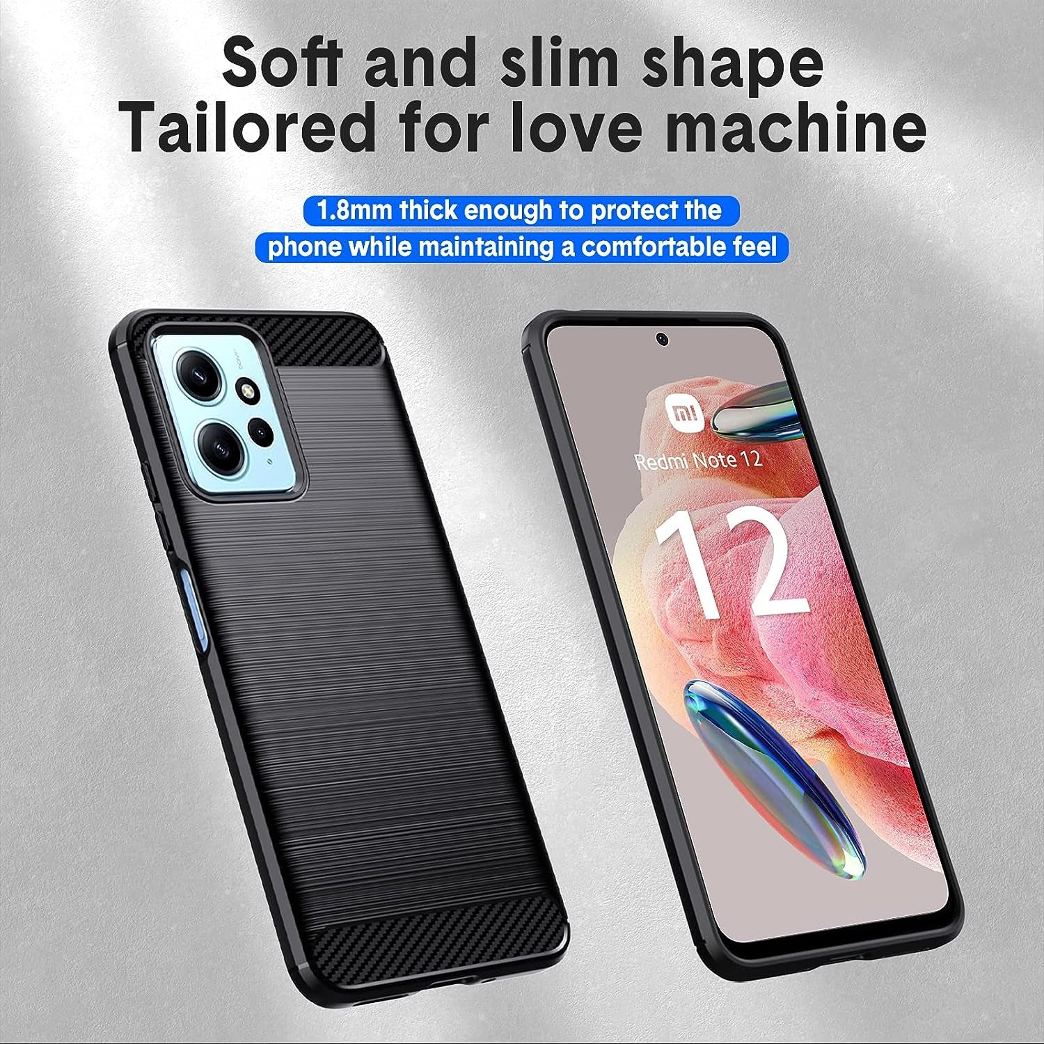 Natbok Compatible with Redmi Note 12 4G Case, Flexible TPU [Brushed Texture] Anti-Slip Shockproof Military Protection Bumper Phone Case,Slim Case Cover Compatible with Redmi Note 12 4G,Black  Natbok   