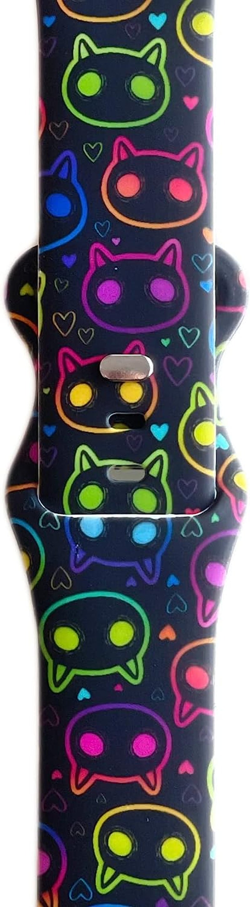 Rainbow Cats on Black Smart Watch Band for Apple Watch Series 1, 2, 3, 4, 5, 6, 7, 8, Model 38Mm/40Mm/41Mm/42Mm/44Mm/45Mm/49Mm, Active Sport Watch Band for Men and Women  Tweedle Dee Designs   