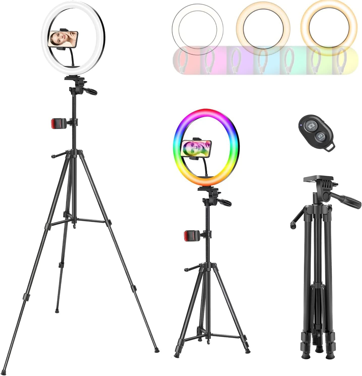WUZHI 12'' RGB Ring Light with Tripod Stand and Phone Holder & 65'' Stand, Selfie Ring Light on Flash Shoe Mounts, 10 Dimming Levels,18 Color LED Ring Lights for Phone,Live Stream,Makeup,Youtube  WUZHI   