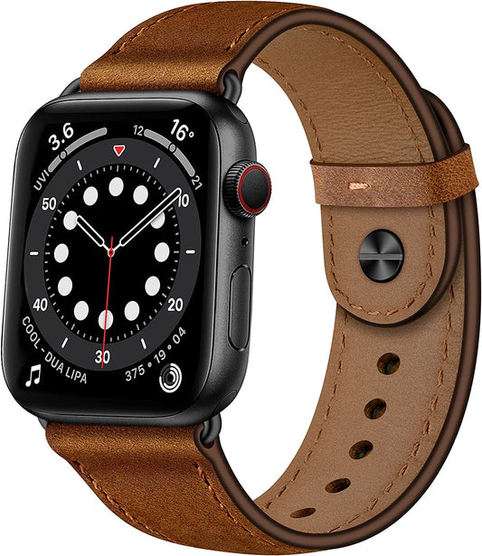 OUHENG Compatible with Apple Watch Band 49Mm 45Mm 44Mm 42Mm 41Mm 40Mm 38Mm, Genuine Leather Bands Strap for Iwatch Ultra SE2 SE Series 8 7 6 5 4 3 2 1 (Retro Brown/Black)  OUHENG   