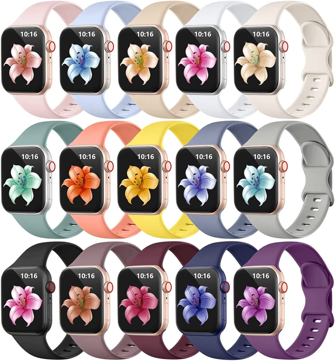 GEAK 15 Pack Compatible with Apple Watch Band 40Mm 38Mm 44Mm 42Mm 41Mm 45Mm 49Mm Women Men, Soft Silicone Sport Iwatch Bands Replacement Strap Compatible for Iwatch Series 8 7 6 5 4 3 2 1 SE Ultra  GEAK   