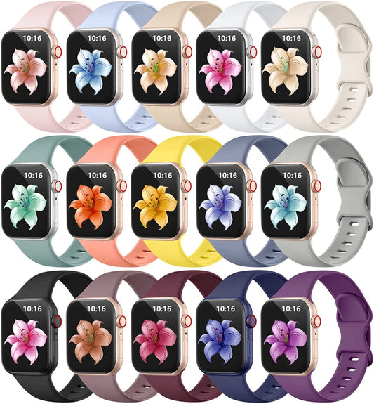 GEAK 15 Pack Compatible with Apple Watch Band 40Mm 38Mm 44Mm 42Mm 41Mm 45Mm 49Mm Women Men, Soft Silicone Sport Iwatch Bands Replacement Strap Compatible for Iwatch Series 8 7 6 5 4 3 2 1 SE Ultra  GEAK   