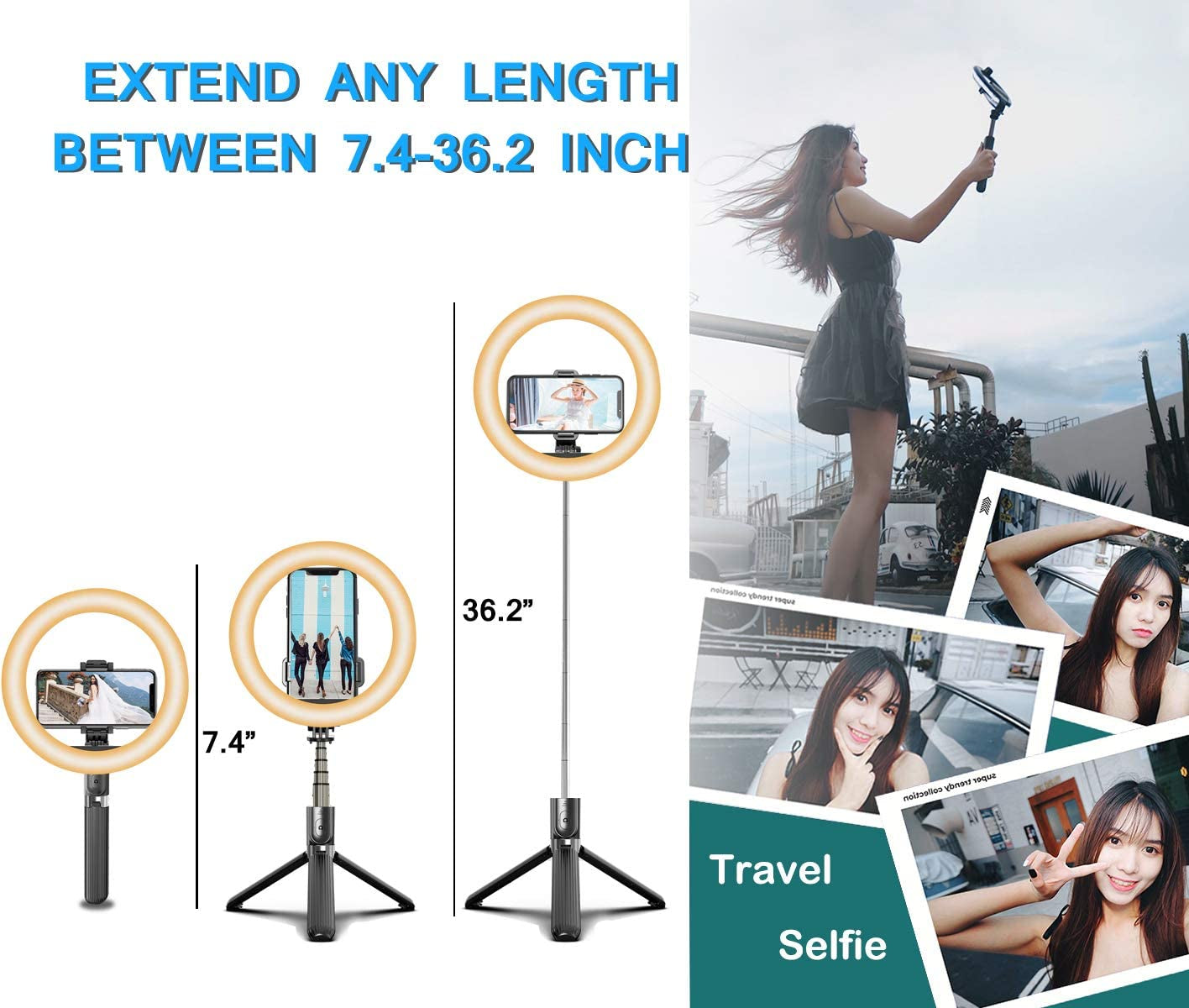 Selfie Stick with 6" Ring Light, Tripod and Phone Holder,3 in 1 Portable LED Fill Light Selfie Stick Tripod Remote Control,Dimmable 3 Colors for Youtube Videos Tiktok Live Stream Make-Up  Amailtom   