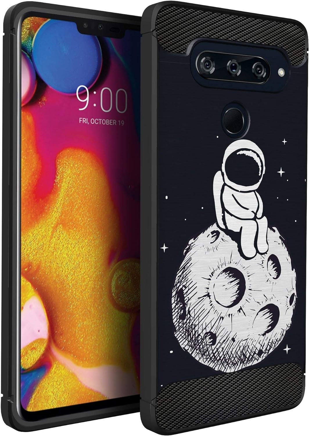 Casesondeck Case Compatible with LG V40 Thinq, Slim Precise Fit TPU Case, Scratch Protection and Unique Design (Shark Attack)  CasesonDeck Man On Moon  