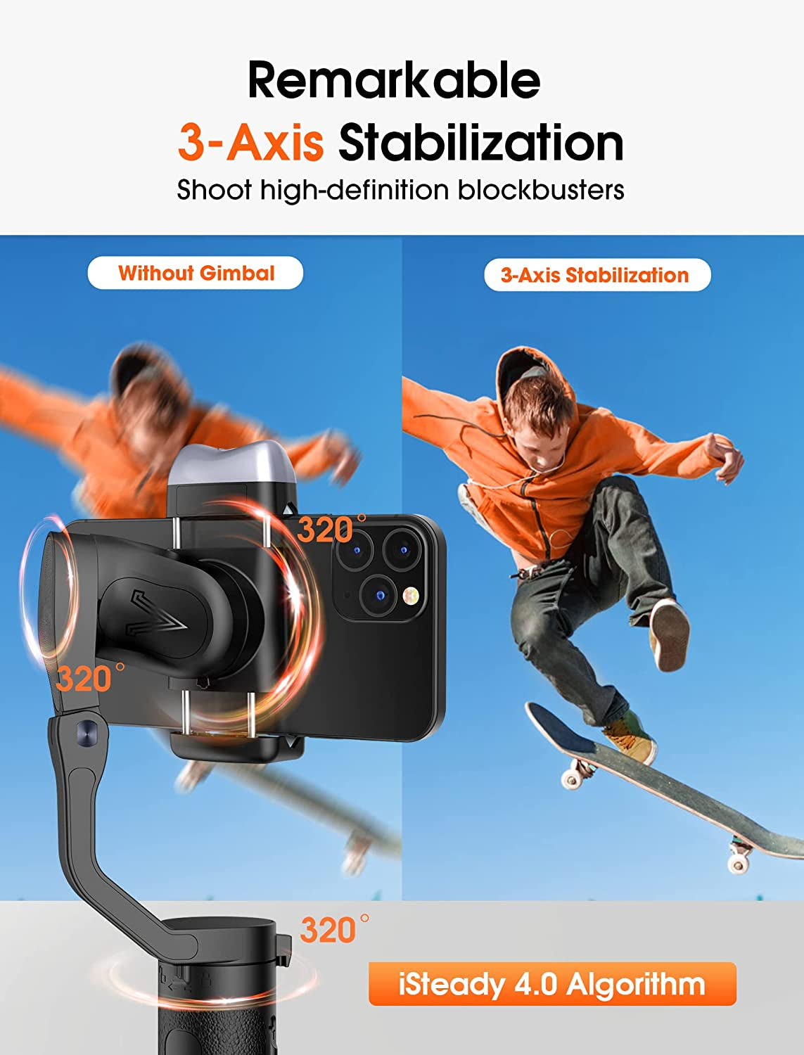 Hohem Isteady V2 Gimbal Stabilizer for Smartphone, 3-Axis Phone Gimbal W/Independent AI Tracking Sensor & Fill Light, Foldable Gimbal Vlogging Stabilizer for Iphone Android Youtube Tiktok Live Video  hohem Technology Co., LTD.   