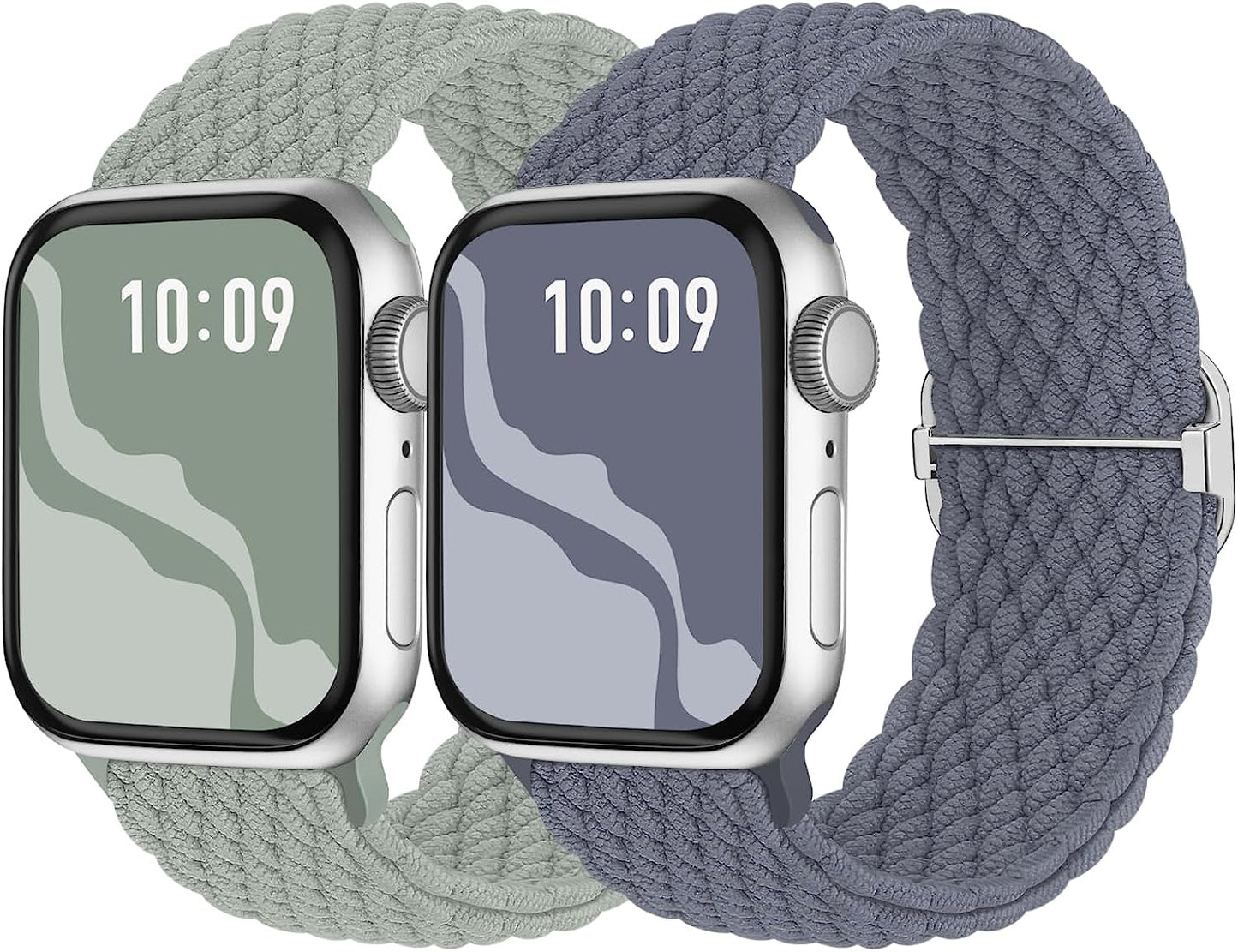 Braided Solo Loop Compatible with Apple Watch Band 38Mm 40Mm 41Mm 42Mm 44Mm 45Mm 49Mm, Stretchy Sport Bands Women Men Elastic Nylon Wristband for Iwatch Series 8 7 6 SE 5 4 3 2 1 Ultra  Suitisbest Sage Green/Blue Gray 42mm/44mm/45mm/49mm 