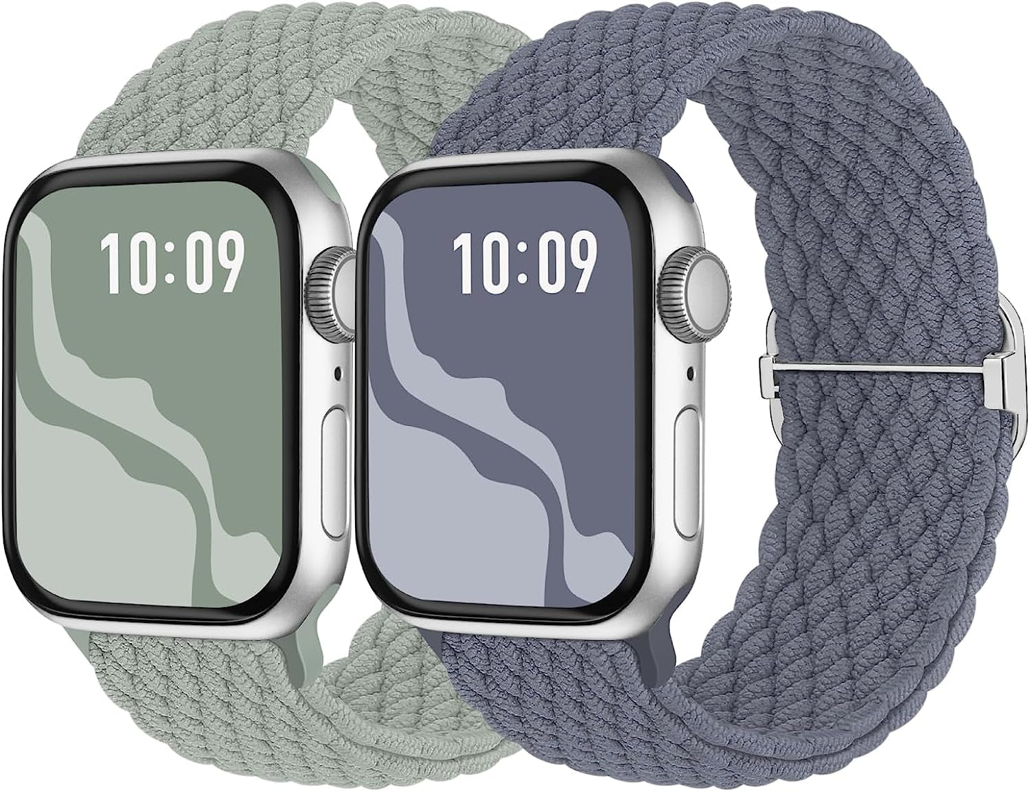 Braided Solo Loop Compatible with Apple Watch Band 38Mm 40Mm 41Mm 42Mm 44Mm 45Mm 49Mm, Stretchy Sport Bands Women Men Elastic Nylon Wristband for Iwatch Series 8 7 6 SE 5 4 3 2 1 Ultra  Suitisbest Sage Green/Blue Gray 42mm/44mm/45mm/49mm 