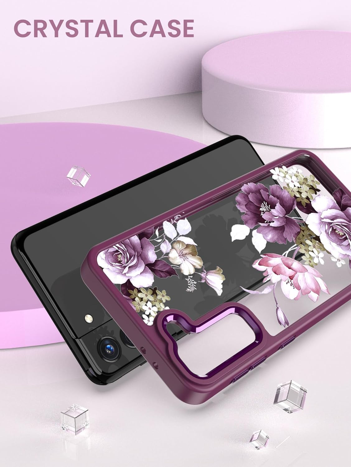 Dretal for Samsung Galaxy S21 plus 5G Case Floral, Galaxy S21+ Case, Military Grade Drop Tested Hard Back & Soft Edge Slim Flower Women Girls Protective Cover +Tempered Glass Screen Protector (Purple)  Dretal   